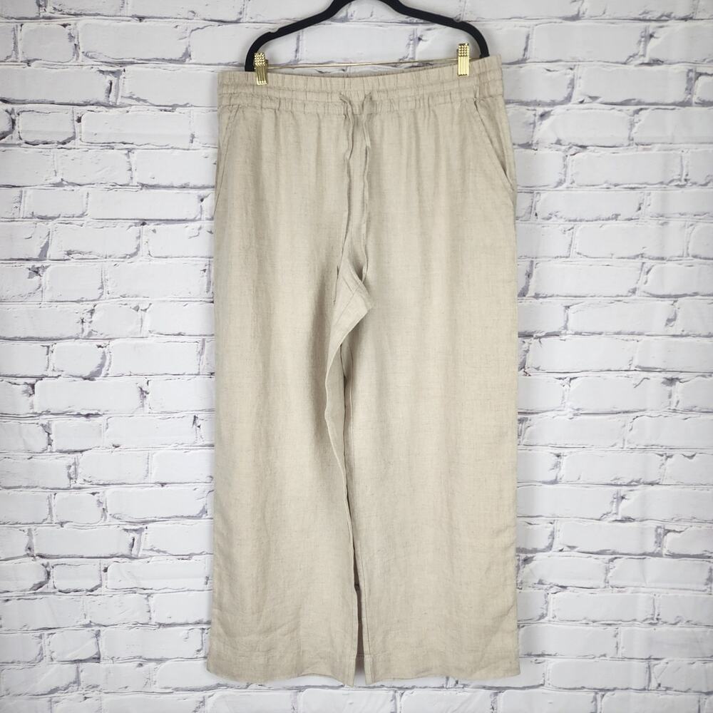 Tommy Bahama 100% Linen Wide Leg Women Pants Sz XL Tan Pull On Resort Coastal